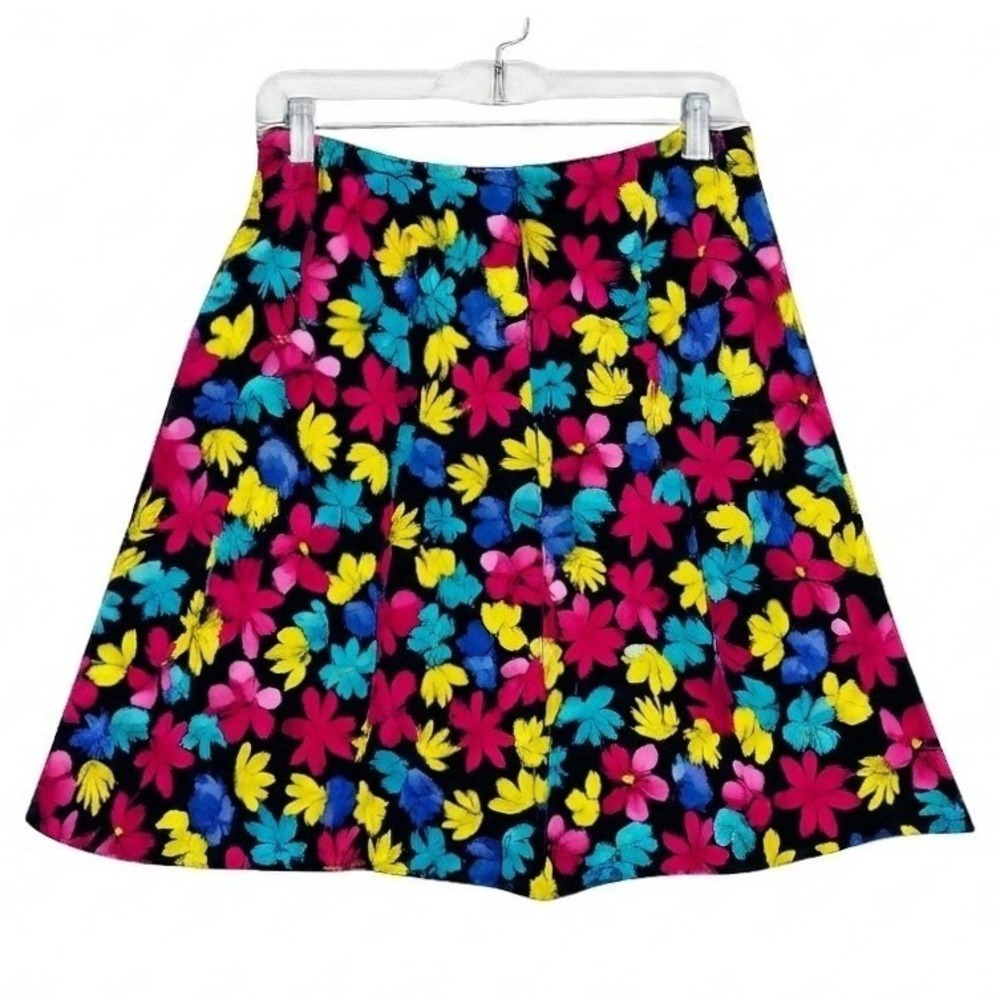 Caslon Vintage Floral A-Line Skirt Women 6 Petite Black Multicolor Vacation EUC - Picture 3 of 9